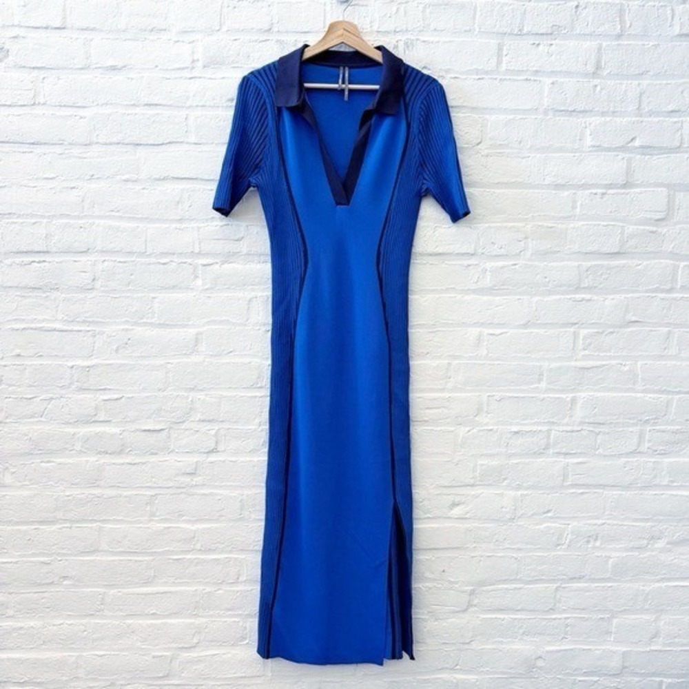 Anthropologie ||‎ Colorblock Polo Midi Dress Knit Sweater Blue XL